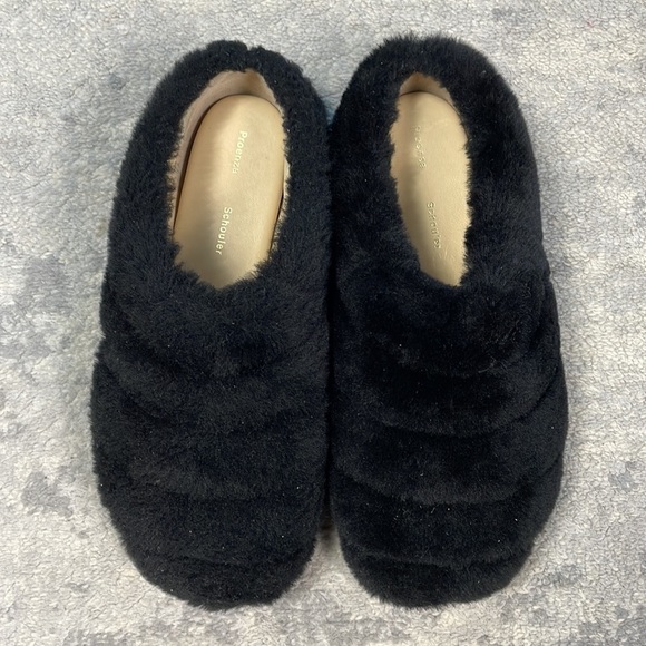 New Proenza Schouler Rondo Genuine Shearling Slip On Shoe Slide Black Fuzzy Sz 6 - Picture 6 of 14